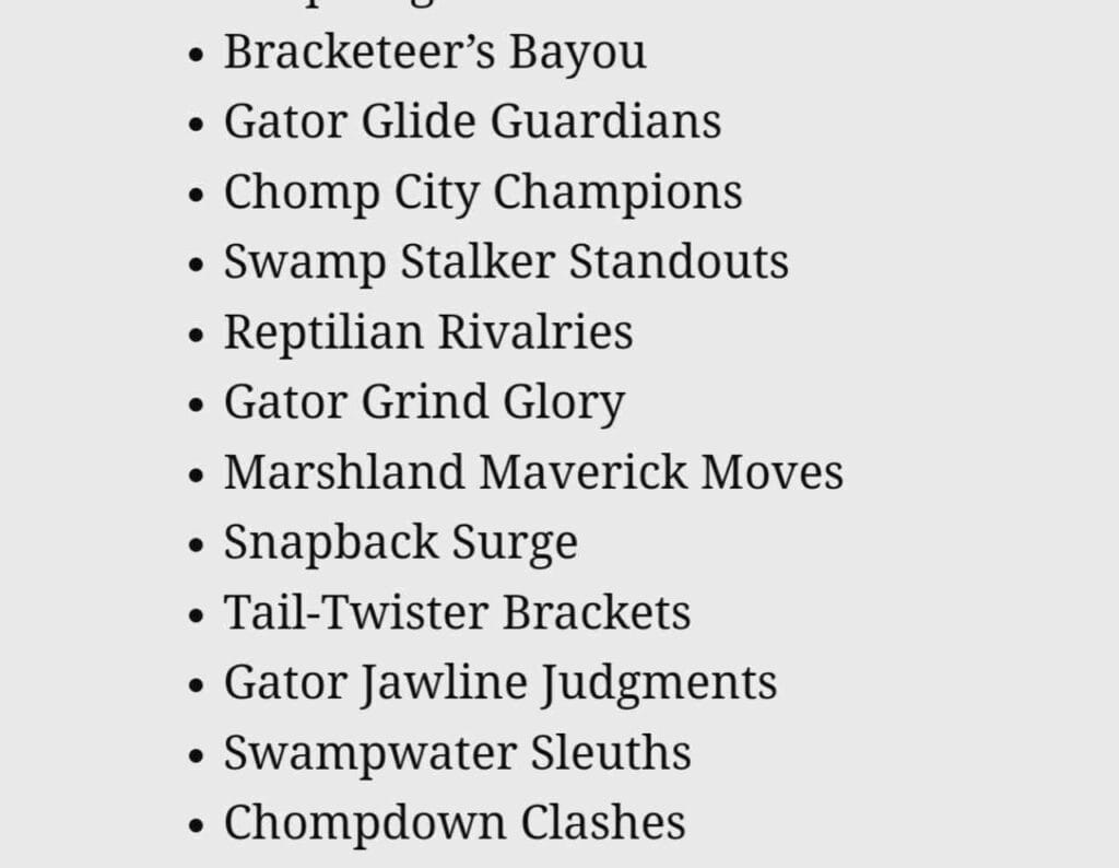 300 + Gator Bracket names for march madness